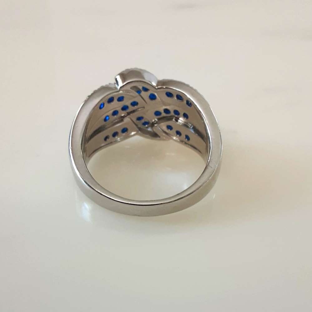 STERLING SILVER 925 Simulated Sapphire Wide Cigar Band Ring Sz 10 - NWOT - Picture 5 of 6